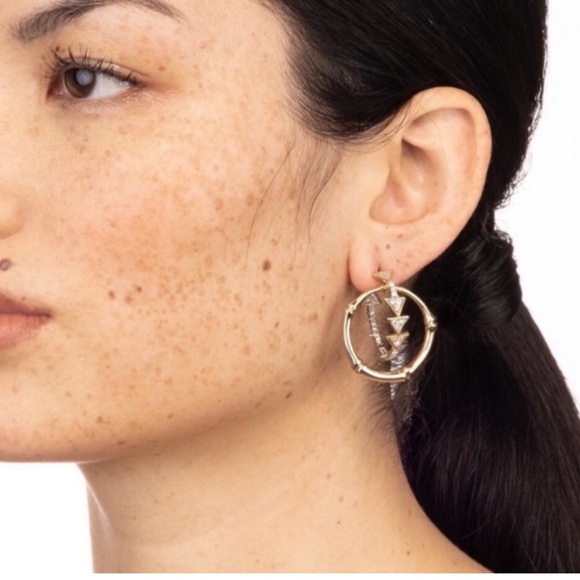 ALEXIS BITTAR orbital bamboo gold crystal hoop earrings - Picture 1 of 5